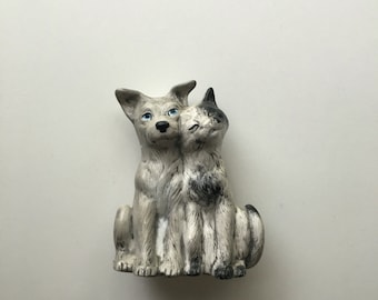 kitty cat and dog figurine cat and dog lovers decor