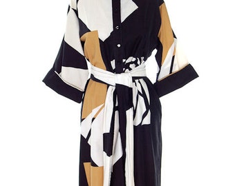 Vintage Catherine Ogust /Penthouse Gallery Shirt Dress Abstract Stained Glass 1970s