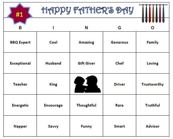 fathers day bingo game 60 cards celebrate by buymesomehappiness