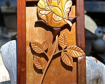 Hardwood Intarsia Rose Wall Art