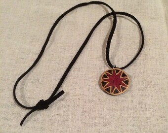 Baha'i Nine Pointed Star Gourd pendant with leather strap