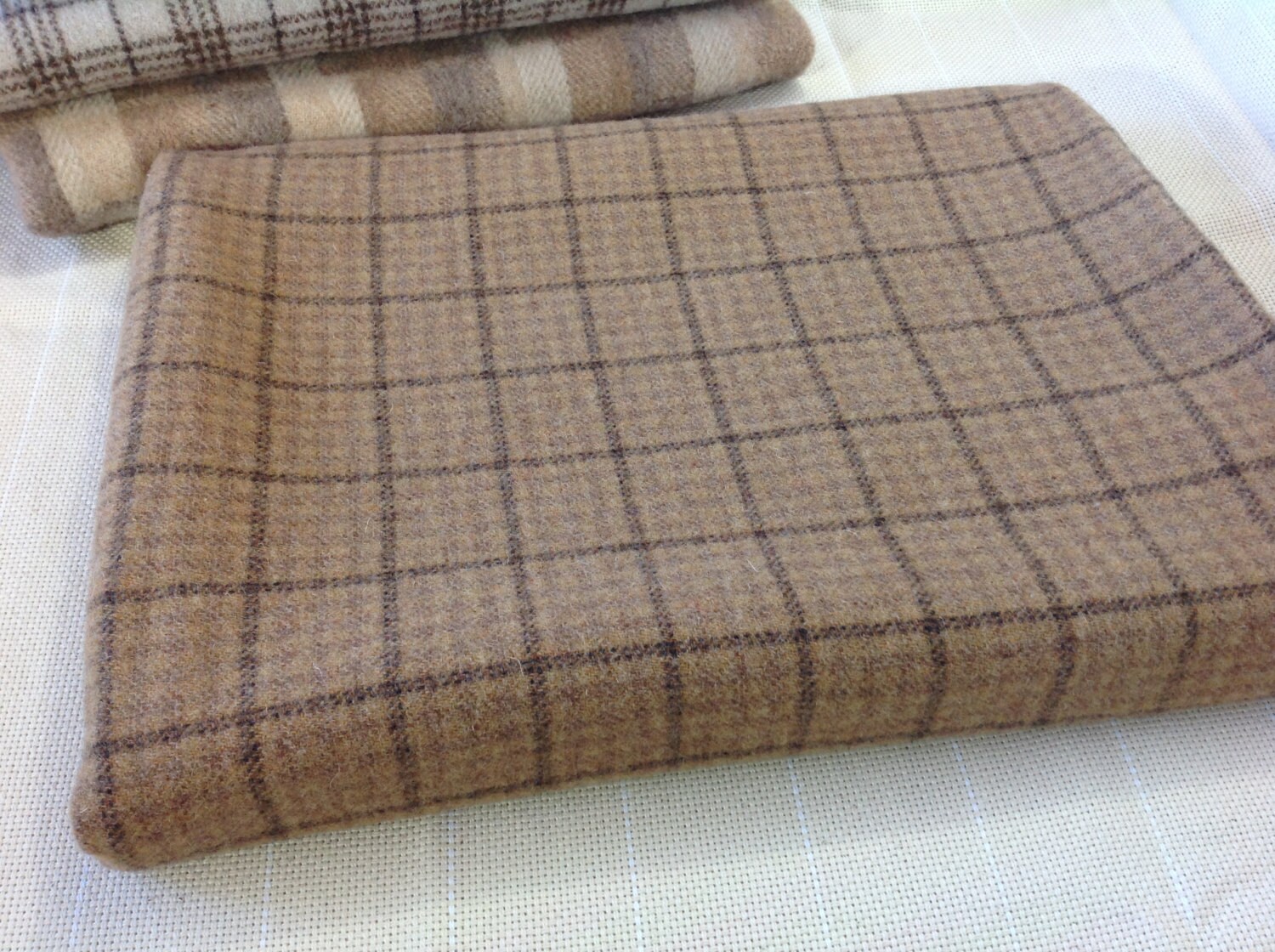 Acorn Brown Windowpane Plaid Wool Fabric for Rug by DesignsInWool