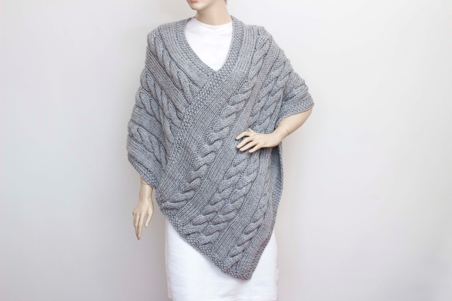 Knitted poncho cabled poncho cable pattern Plus size