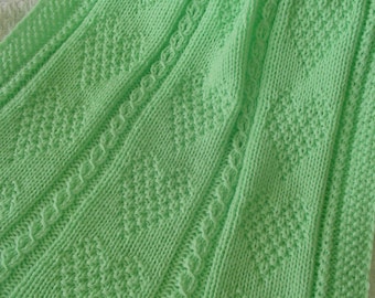 Baby Blanket #12*, Baby Crib Blanket, Sprite Green Baby Afghan, Hand Knit Baby Crib Blanket, Handmade Baby Blanket, Hand Knit Baby Blanket