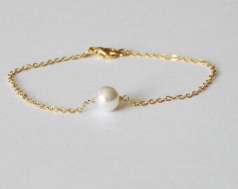 Pearl bracelet- Gold pearl bracelet- bridesmaid bracelet- Bridesmaid pearl bracelet- Rose Gold bracelet- Single pearl bracelet- Bridal
