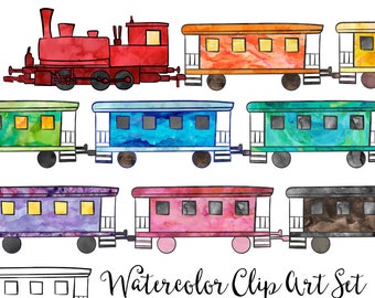 Create a Train Clipart Digital Instant Download, Commercial Use Watercolor Clip Art