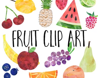 Watercolor Fruit Clip Art, Fruit Clipart, Instant Digital Download, Commercial Use Images