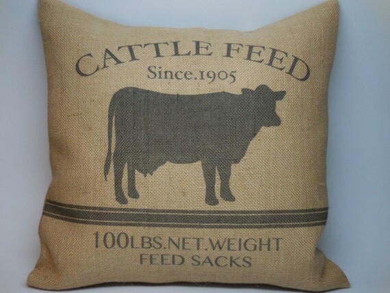 Cattle Feed Burlap Pillow Rustic Farmhouse By Polkadotapplepillows