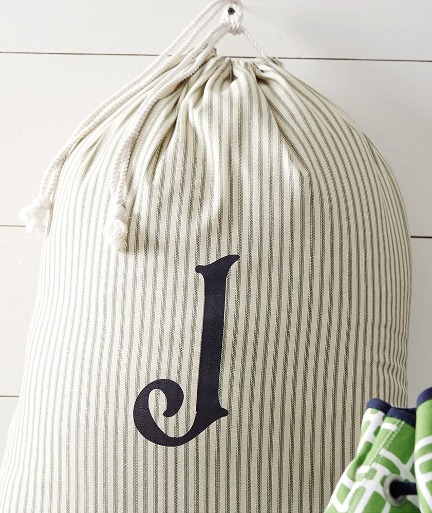 Monogrammed Striped Laundry Bag