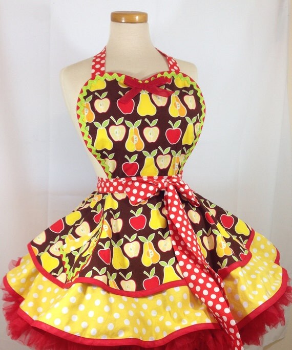 SALE Retro Apron Apples and Pears Pin Up Apron Ready To