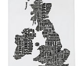 British Isles Gastronomy Map Tea Towel Black