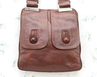Brown Leather Satchel - 70s Handbag - seventies shoulder Bag