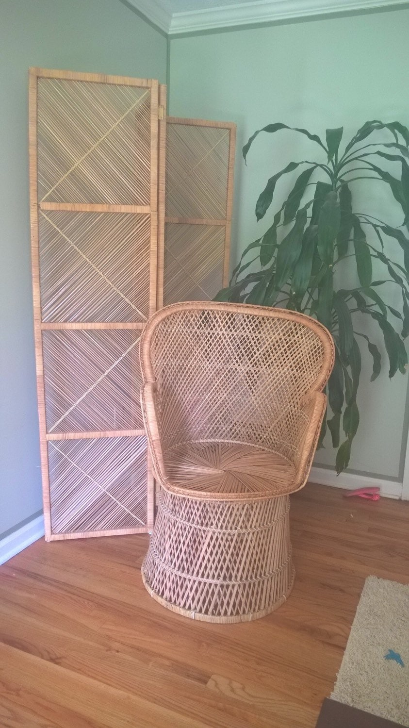 Wicker rattan room divider. Bohemian glam. Fig House Vintage