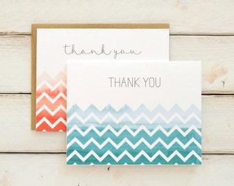 Chevron Thank You Cards, Chevron Stationery, Colorful Thank You Notes, Teal Thank You Cards, Thank You Stationary, Chevron Cards, Set of 10