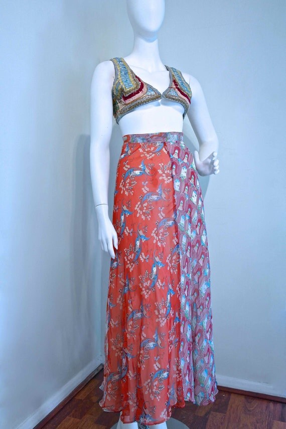 Vintage 1970s Gypsy Bohemian Rich Hippie Maxi Skirt by