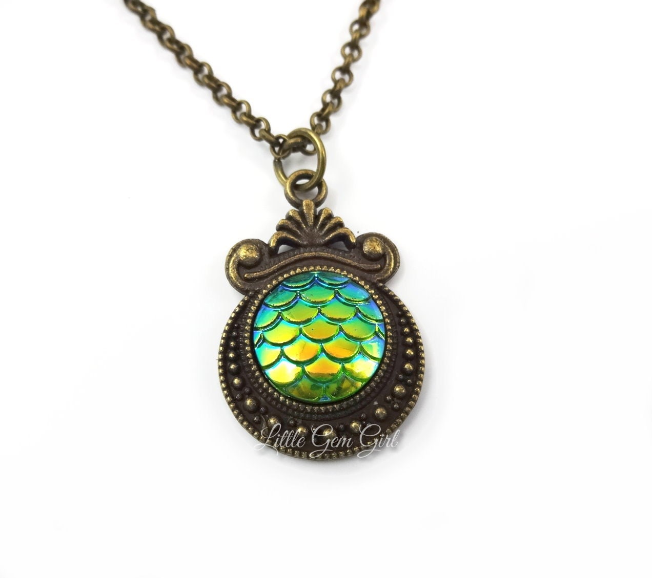 Green Dragon Scale Necklace Silver or Bronze in 12 Colors
