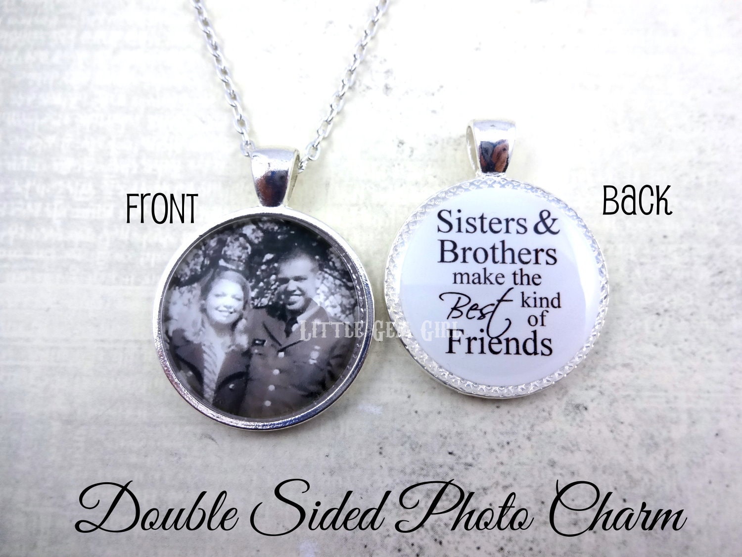 Sister Brother Jewelry Double Sided Personalized Photo