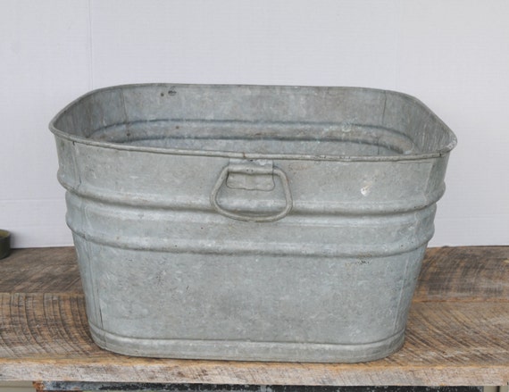 Vintage Square Galvanized Tub Wash Basin Outdoor Planter