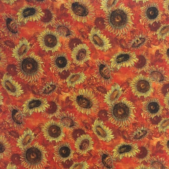Orange Sunflower Fabric by the yard 100 Cotton VIP Cranston