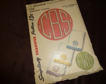 Pattern Simplicity Transfer 7256 Monogram Letters Embroidery