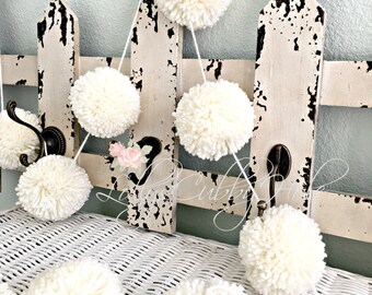 IVORY Pom Pom Garland Yarn Pom Pom Garland - Baby Bridal Shower Garland Birthday Wedding Ivory Pom Pom Decoration 6 Ft.