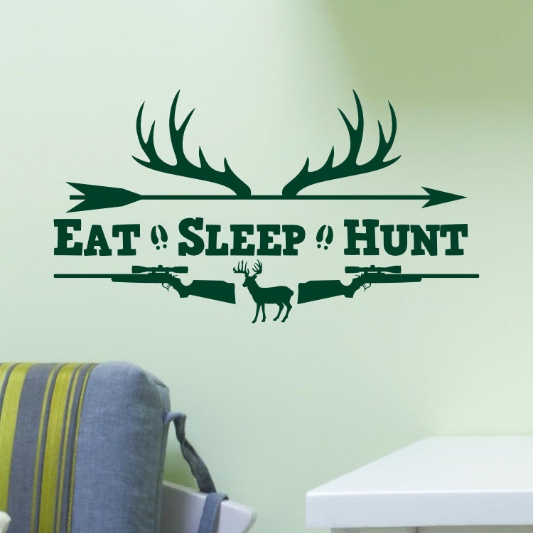 Eat Sleep Hunt Rifles Racks Deer Bow Hunting Wall Decal Vinyl