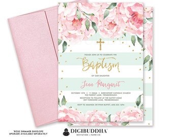 Floral Baptism Invitation New Baby Christening Invite New Baby Baptism Invitations Christening Ceremony Printed or DIY Invite - Jenn