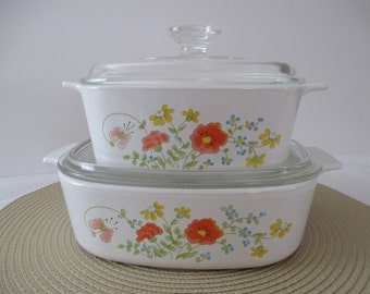 Vintage Corning Ware Covered Casseroles - Wildflower - Set Of Two