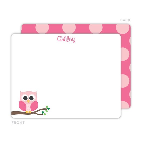Owl Note Cards - Personalized Flat Note Card - Owl Notecards - Children Stationery - Owl Stationery - Kids Thank You Cards Il_570xn