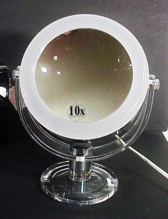 Vintage Lucite & Chrome Lighted Makeup Mirror