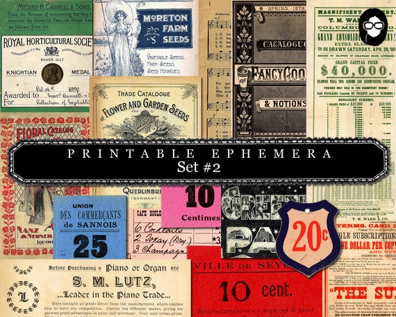 Printable Ephemera - Set # 2 - 30 Page Instant Download - vintage ephemera, vintage printable, collage sheets