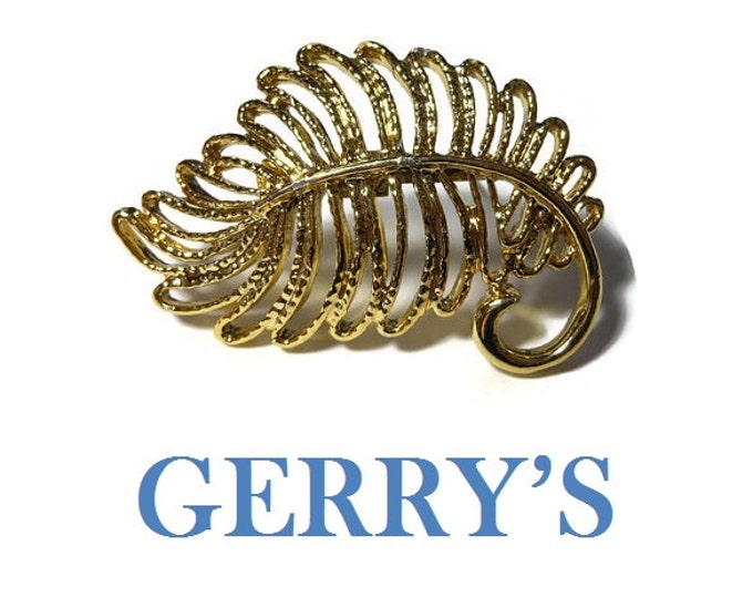 FREE SHIPPING Gerry's leaf brooch pin signed Gerry's, gold tone, textured