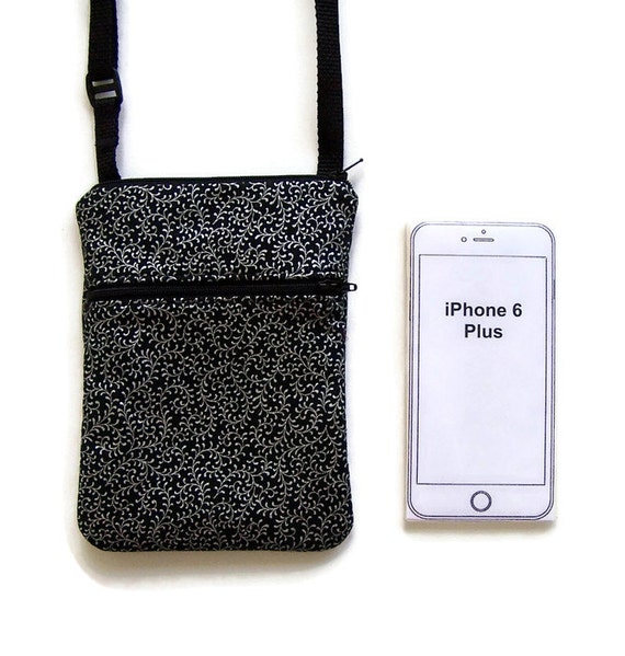 Metallic Silver on Black Cross Body Purse Cell Phone Bag