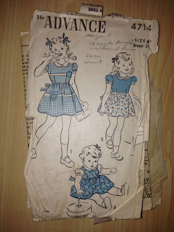 Vintage 30s Advance 4714 Sewing Pattern Girls Bodice Skirt and Panties Size 6