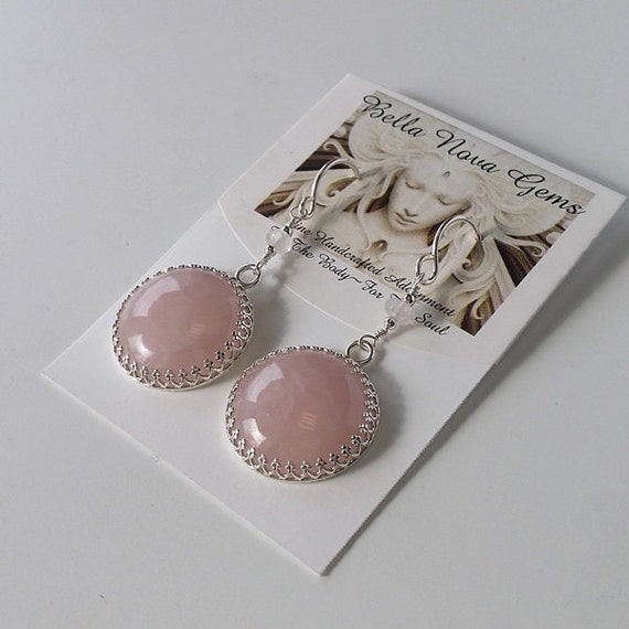 Pastel Rose Quartz Round Sterling Silver Earrings E-0428