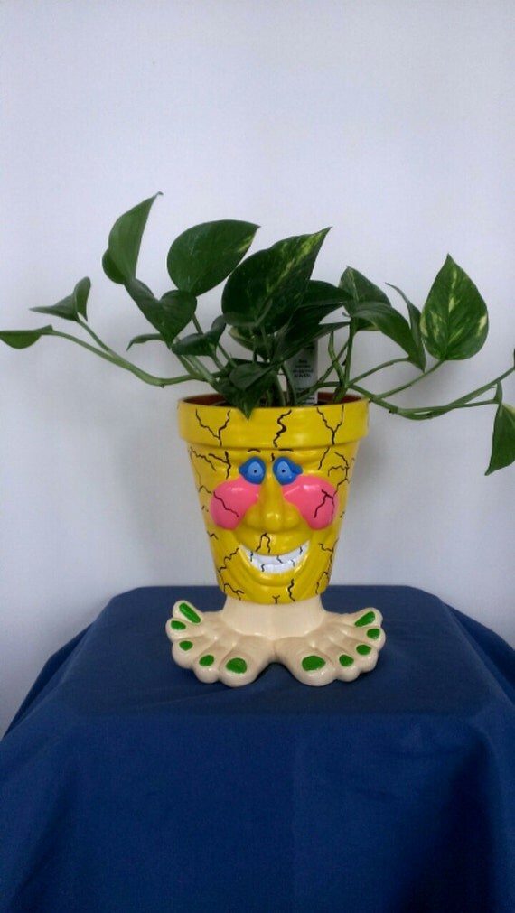 Items similar to planter pot ceramic big feet funny face 