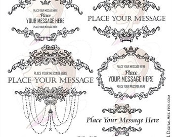 Country French Frames Chandelier Ornate Victorian Vintage Antique Curly Leaf Borders Graphics Oval Horizontal Motif Clip Art 10251