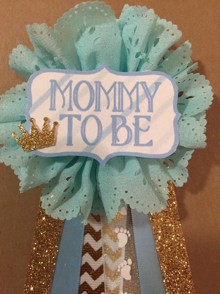 Blue Gold Crown Baby Shower Mommytobe Flower Ribbon by afalasca