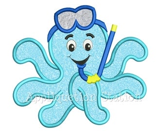 Octopus Scuba Applique Machine Embroidery Design snorkle snorkling boy cute nautical under the sea ocean fish summer INSTANT DOWNLOAD