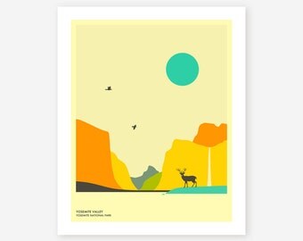 YOSEMITE NATIONAL PARK, Colorful, Minimal Wall art for the home decor, Giclée Fine Art Print