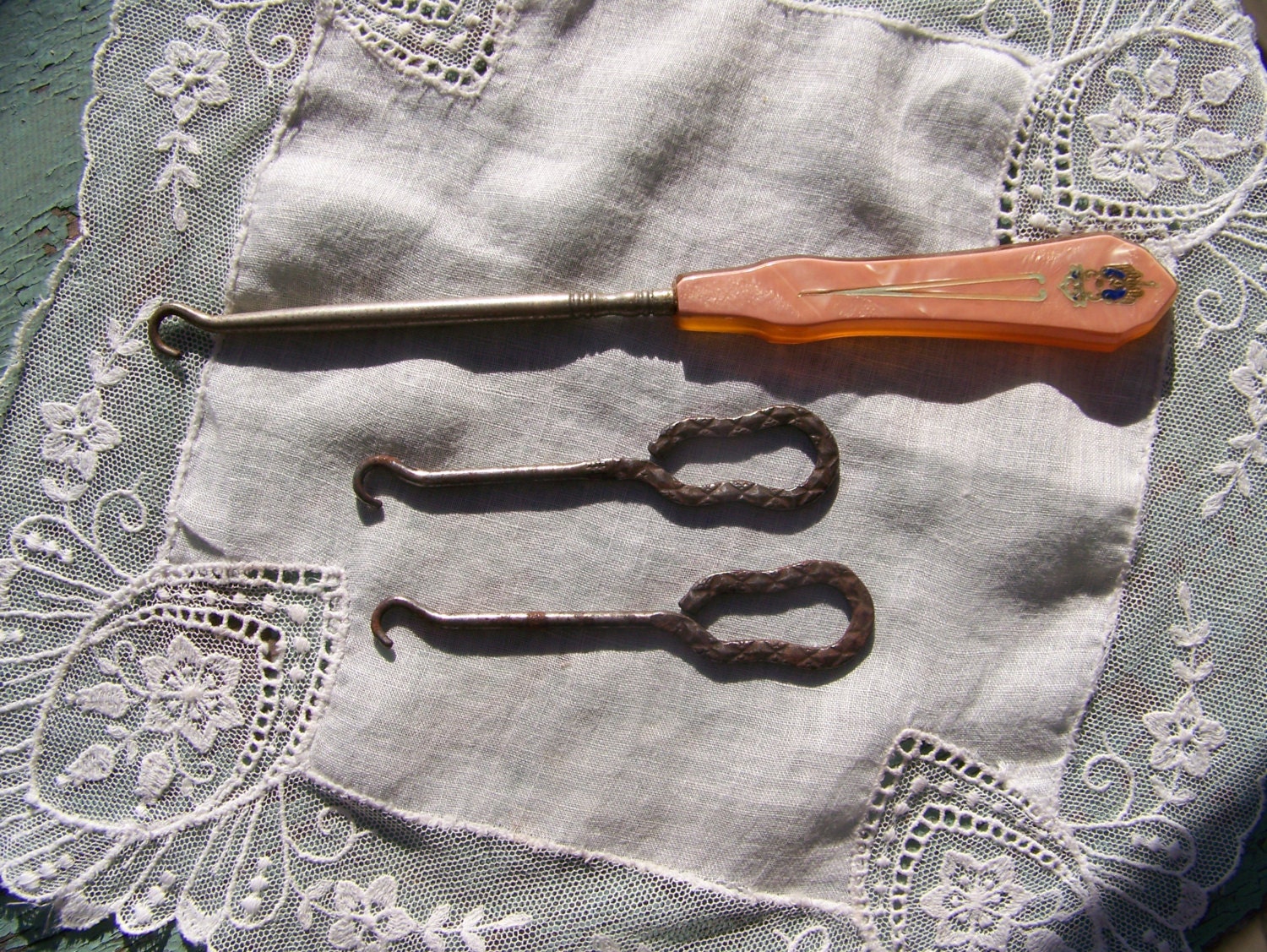 Antique Shoe Button Hooks set of 3 Bakelite Vanity