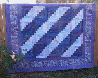 Queen Batik Log Cabin Quilt - Purple Log Cabin - Enchantment with matching pillow cases