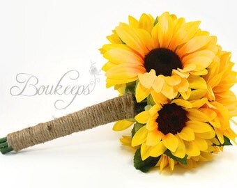 CHOOSE RIBBON COLOR - Sunflower Bouquet, Sunflower Bridal Bouquet, Flower Girl Bouquet, Toss Bouquet, Sunflower Wedding, Sunflower, Bouquet