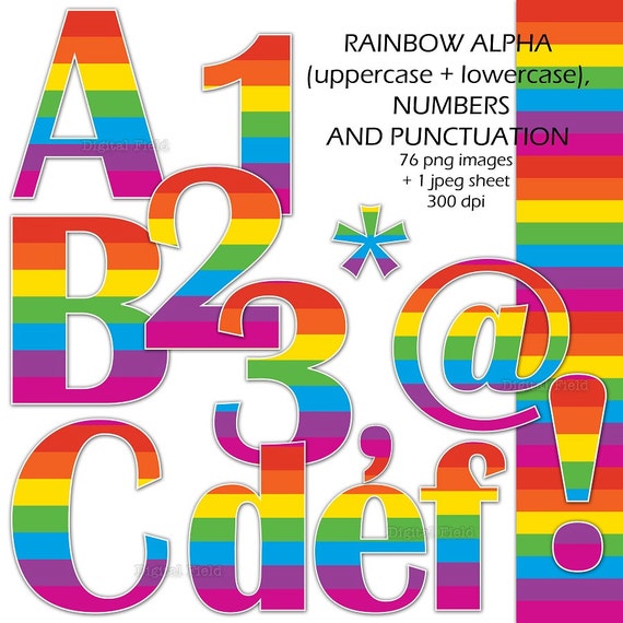 rainbow alphabet number and punctuation clip art set