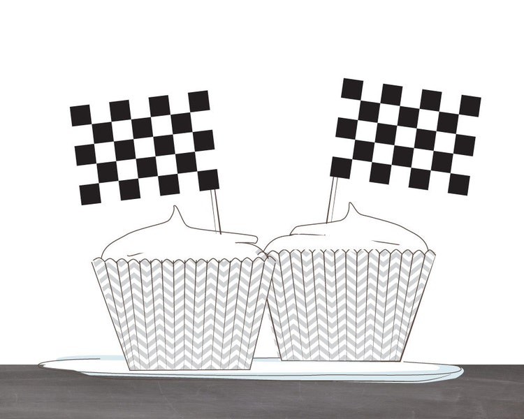 Derby Checkered Flag Cupcake Toppers INSTANT by
