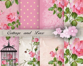 Digital Rose Papers, Decoupage, Digital Background, Digital Instant Download, Cottage Chic, Scrapbooking Paper, Digital Sheets P 58 LB