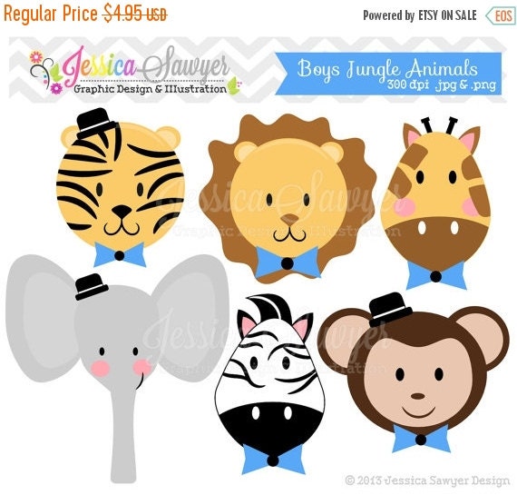 80% OFF - INSTANT DOWNLOAD, boys jungle animal clipart, little man jungle clip art, for baby showers, invitations, annoucements, digital scr Il_570xn