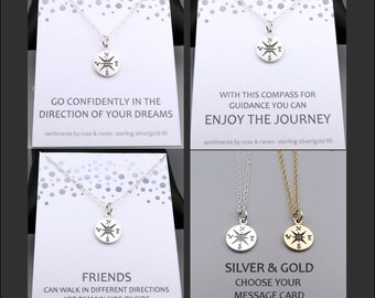 Compass Necklace in silver or gold - message card - travel jewelry - enjoy the journey - go confidently - friends - graduation gift