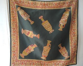 Vintage 1970s Paoli acetate scarf paisley urns 26.5 x 27 inches
