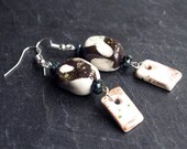 Black and white Earrings / rustic ceramic / Bohemian Boho jewelry Black and white Earrings / rustic ceramic / Bohemian Boho jewelry